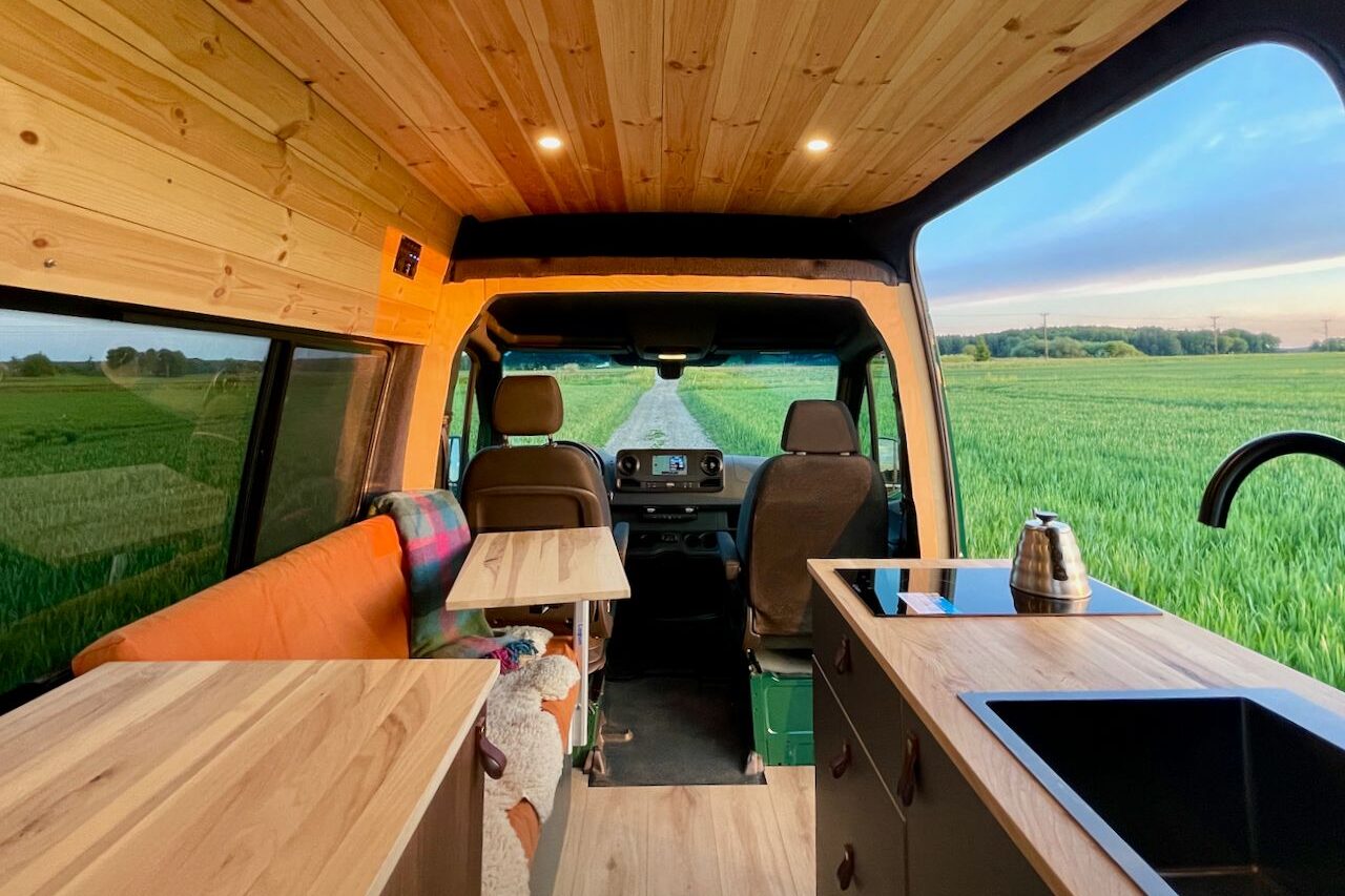 Interior view of Sprinter van conversion