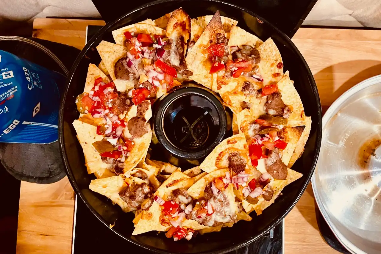 Nachos in Omnia Oven in camper van